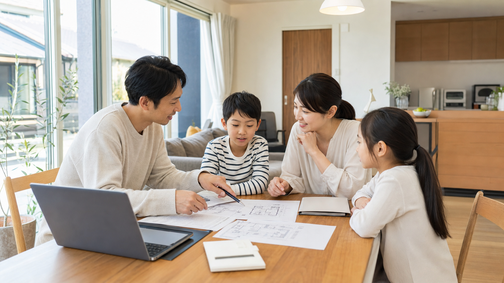 不動産売却と住み替えの流れを家族で相談するイメージ