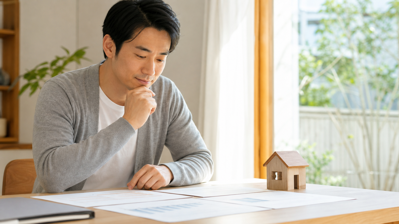 空き家の売却方法について資料を見ながら考える人のイメージ
