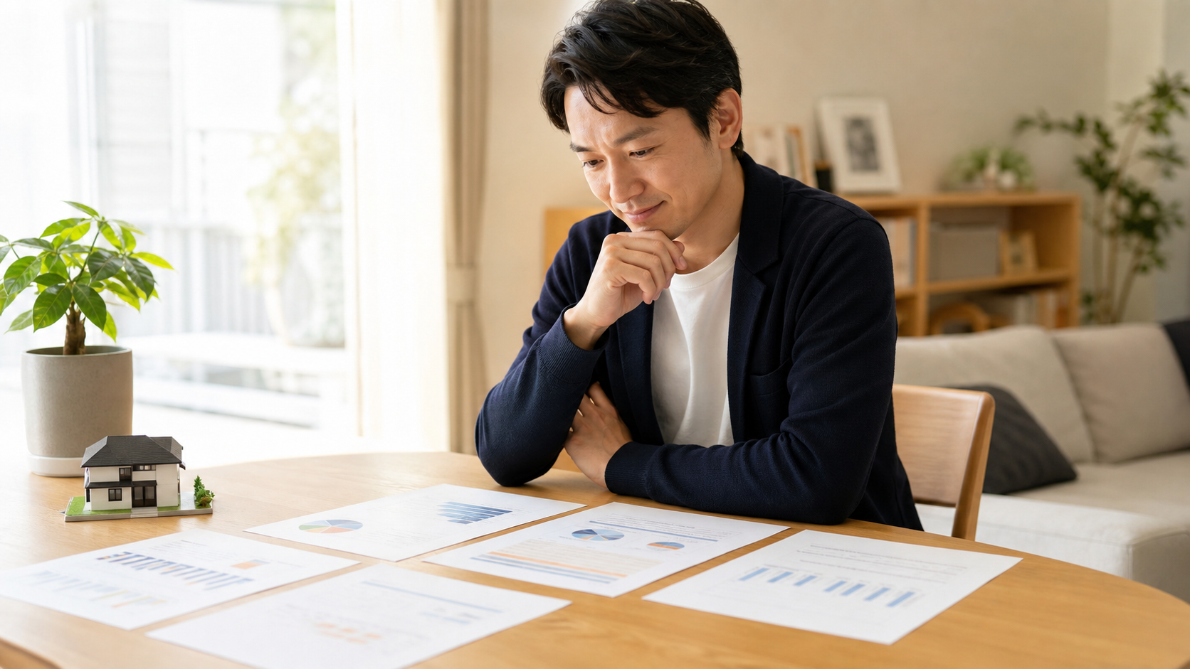 複数の不動産会社の査定や提案を見比べて会社を選ぶ人のイメージ