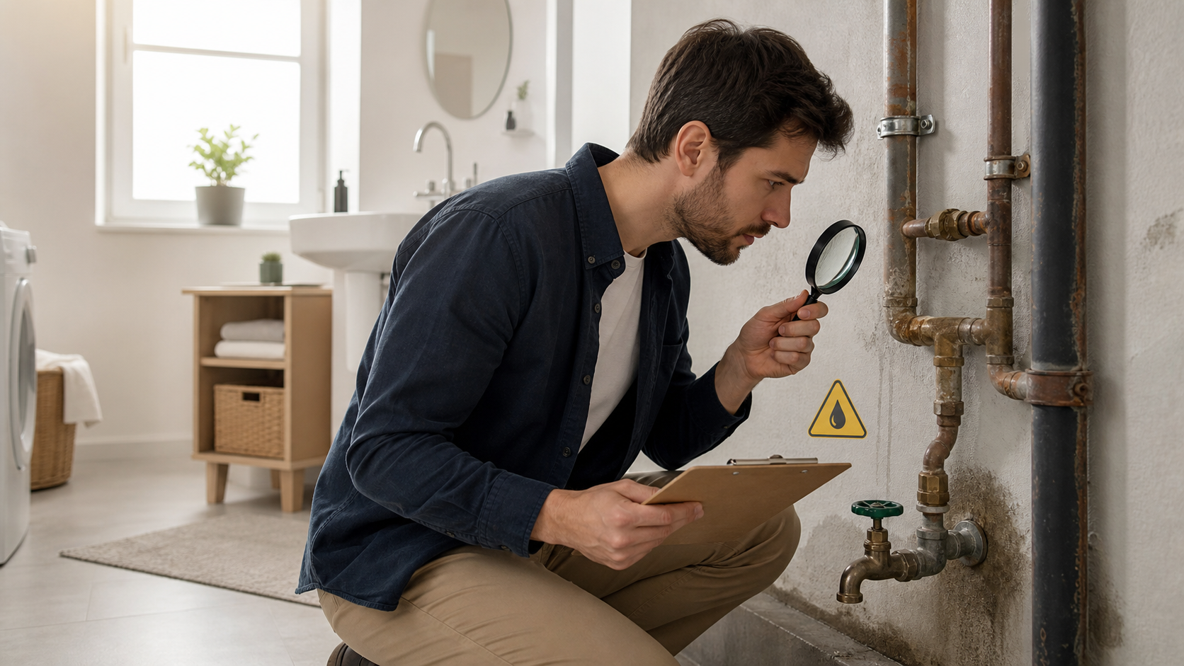 築年数の古い住宅の設備を点検し水濡れリスクを確認するイメージ