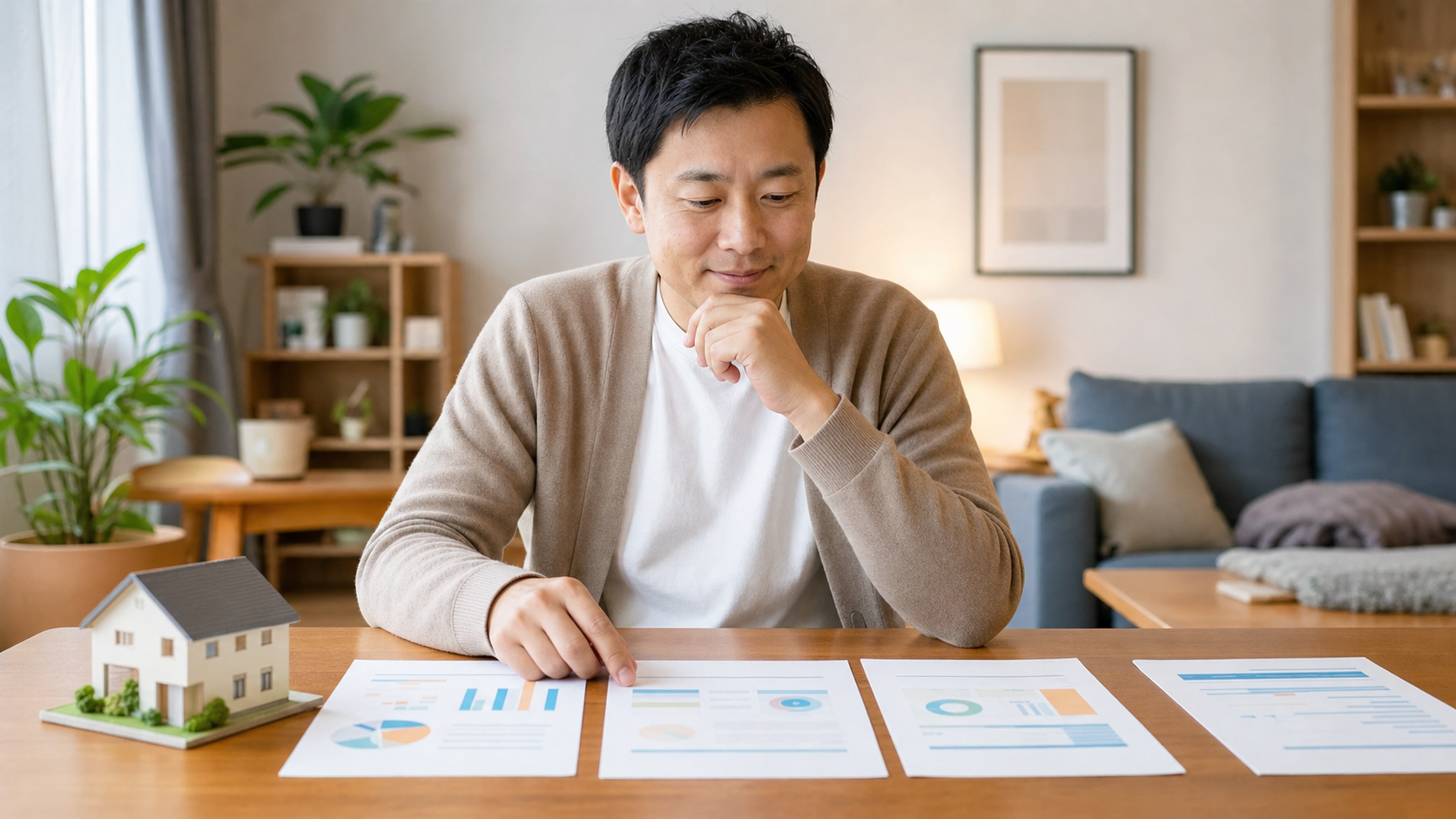 複数の火災保険見積もりを比較して納得している人物のイメージ