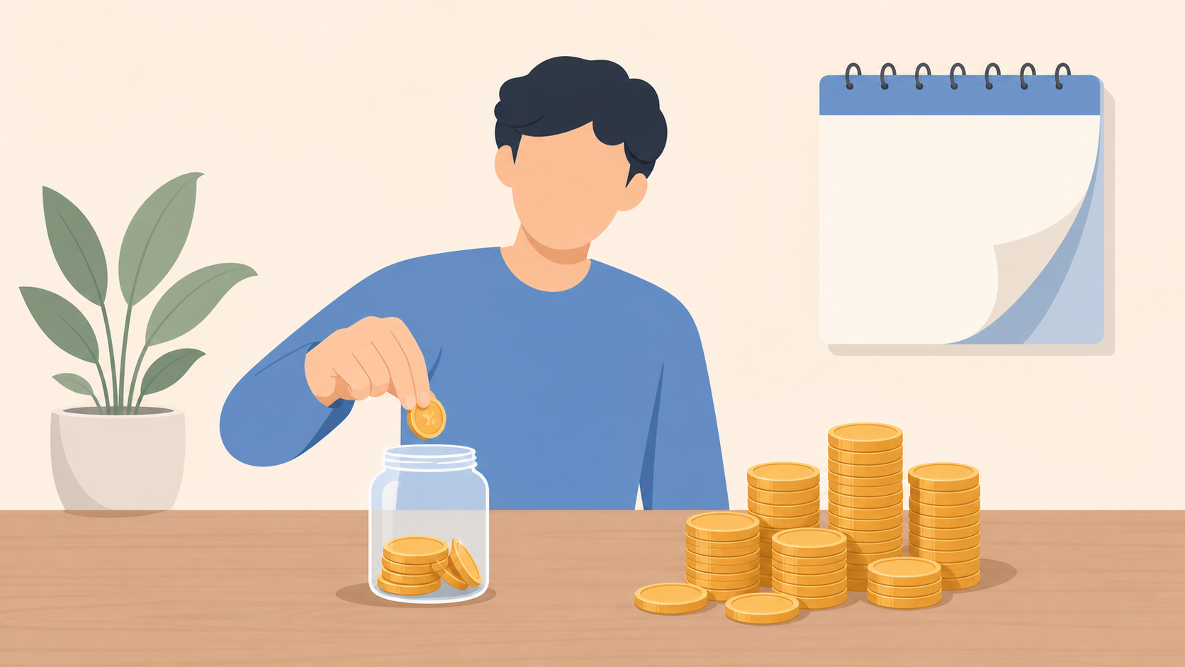 不動産売却の翌年に納める税金のためにお金を取り分けておく様子を表すイラスト