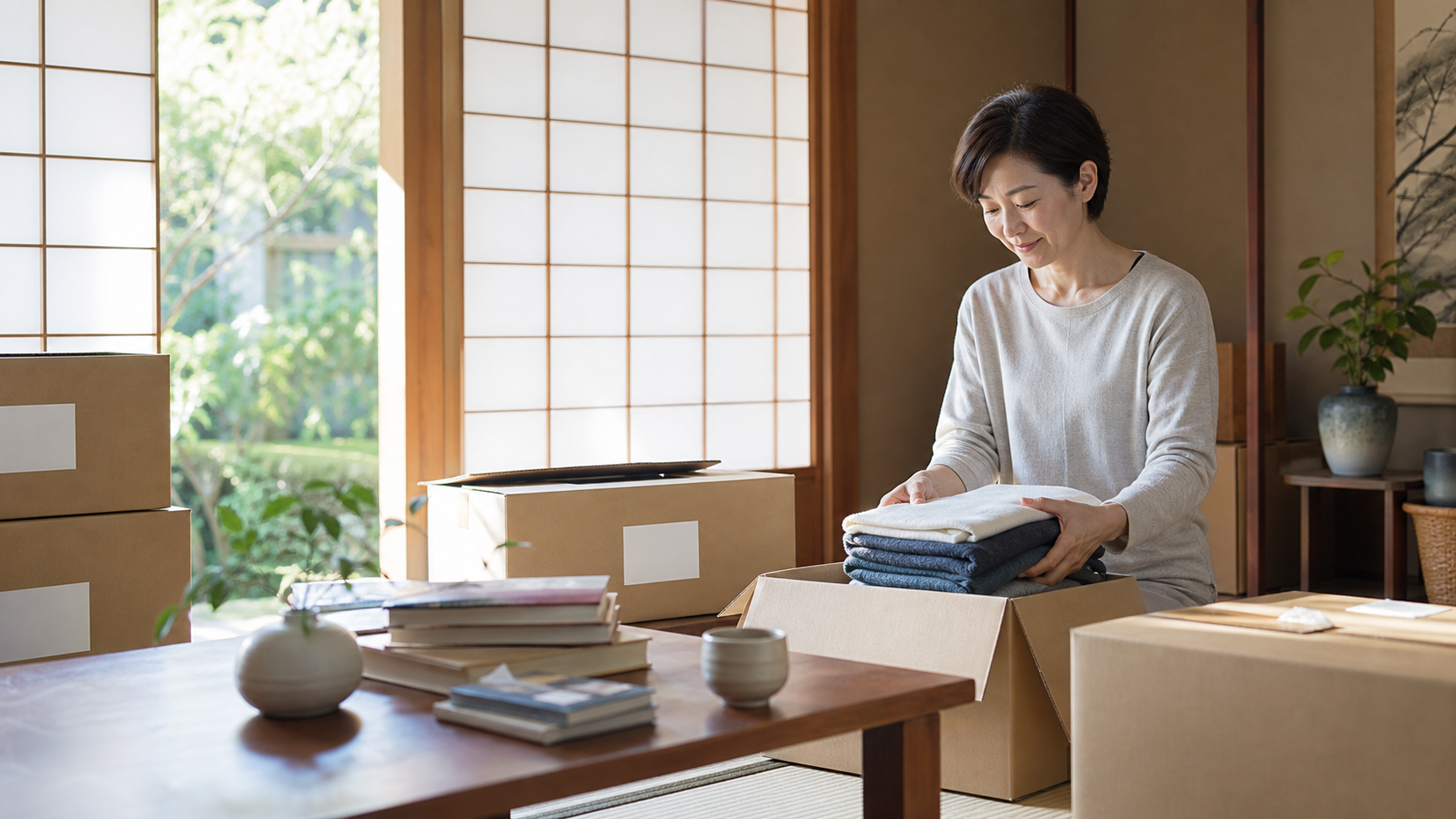 実家の遺品整理を落ち着いて始める人のイメージ