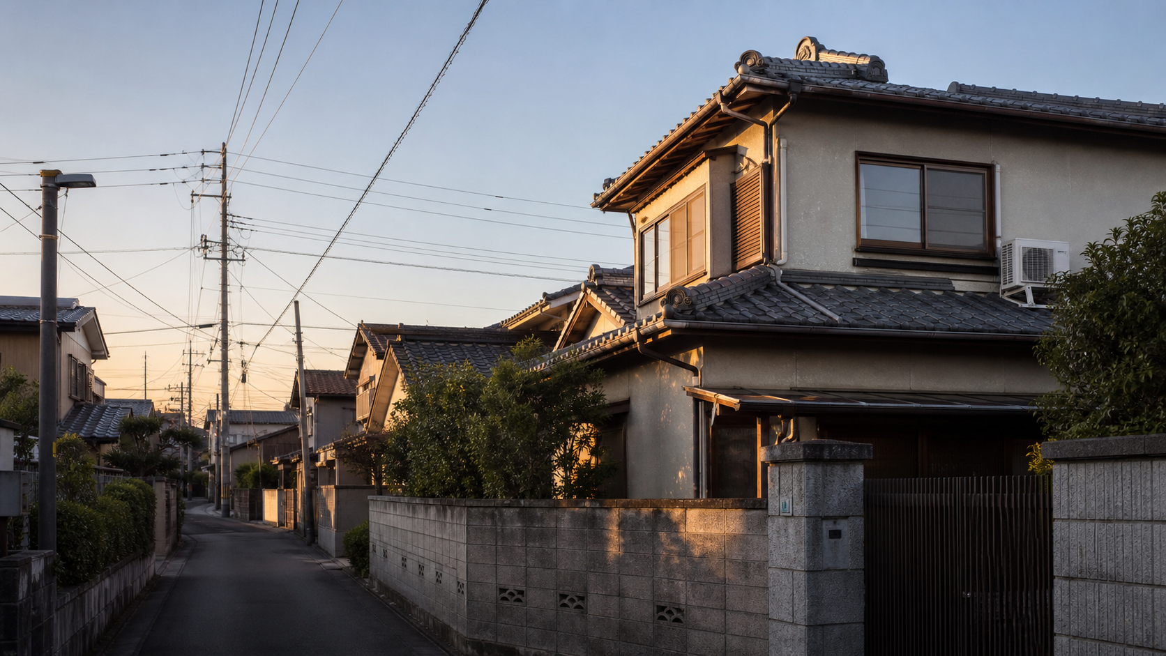 夕方の住宅地に建つ実家のイメージ