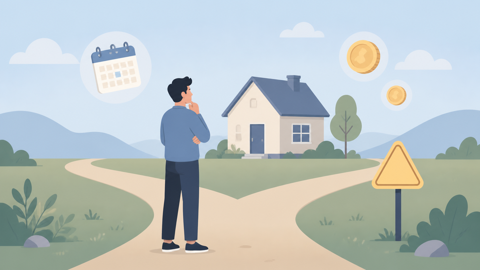 実家じまいで資金がないときにやりがちな失敗への注意を表すイメージ