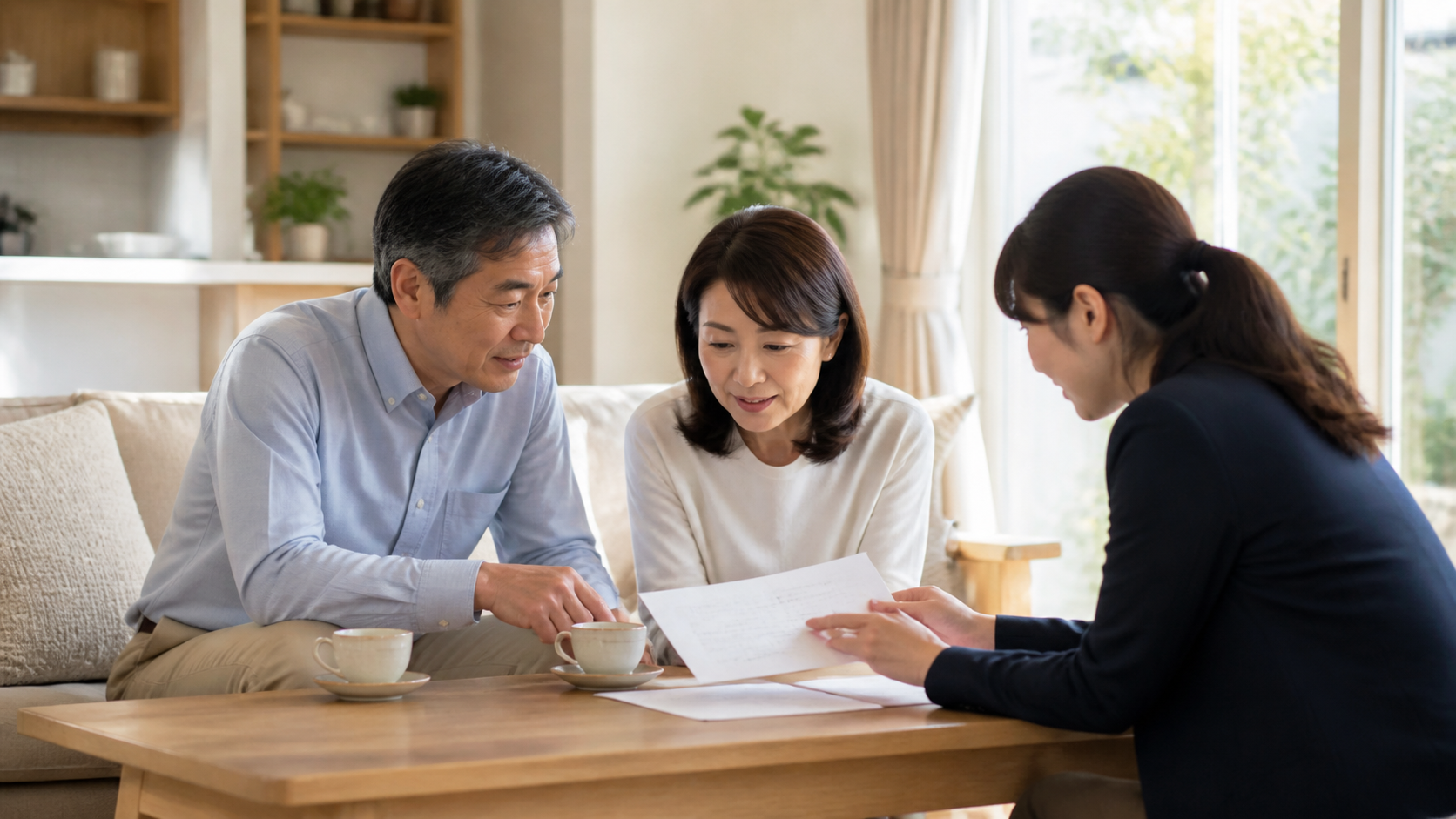 実家じまいの進め方を家族で落ち着いて話し合うイメージ