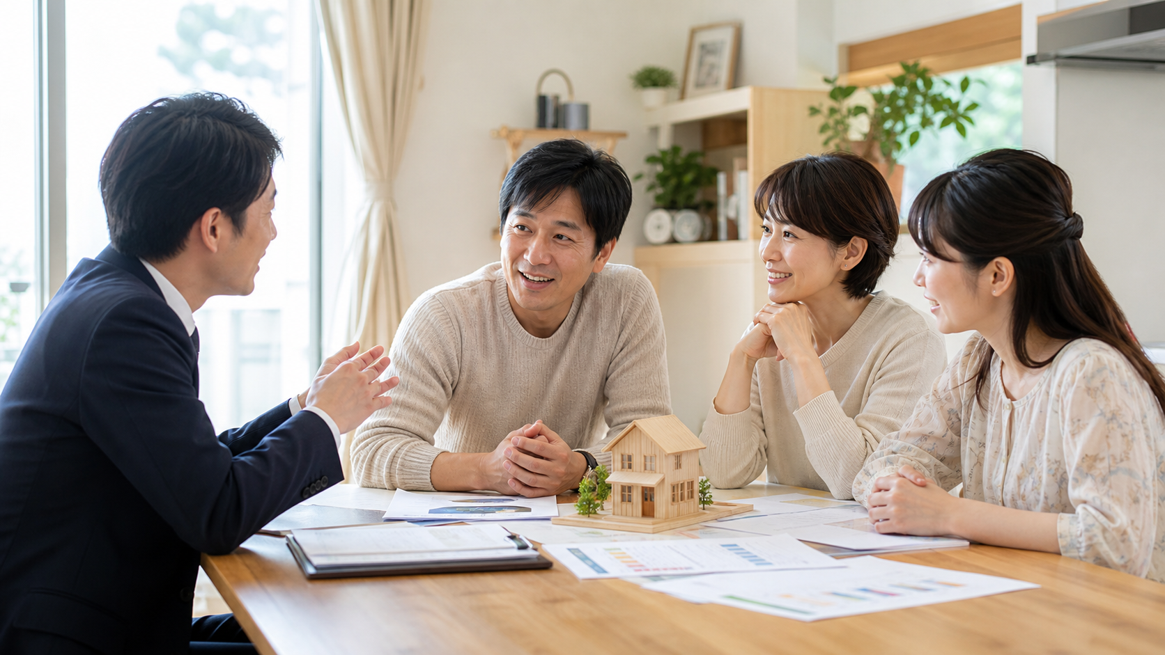 家族で実家の今後について前向きに話し合うイメージ