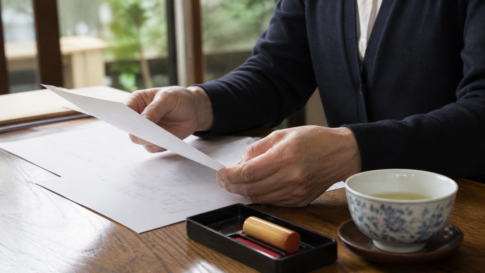 相続の書類を慎重に確認する手元のイメージ