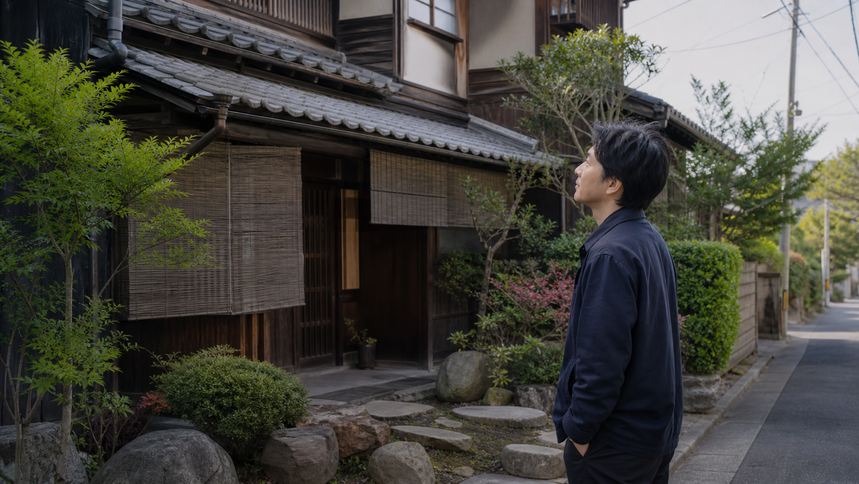 解体を検討している古い木造住宅を眺める人のイメージ