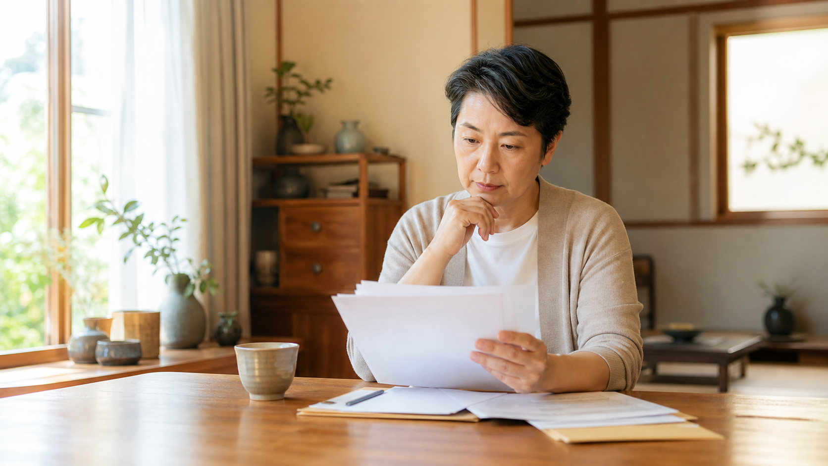 リースバックの買取価格と家賃の提示額を前に考える人のイメージ