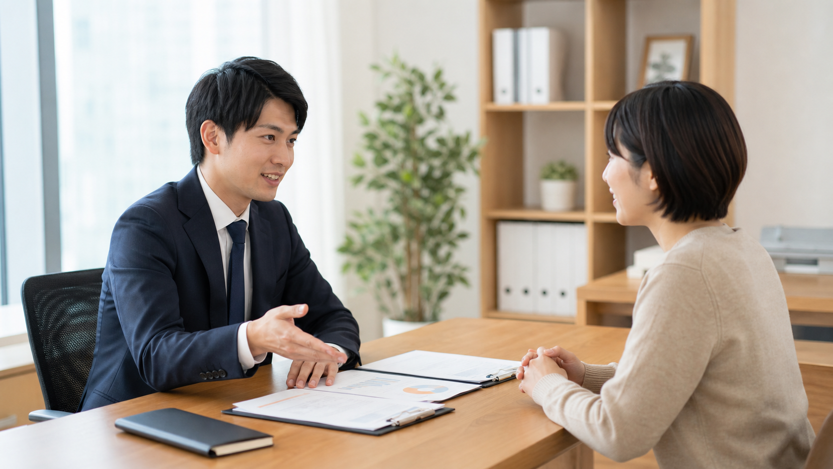 金融機関の窓口で返済について相談するイメージ