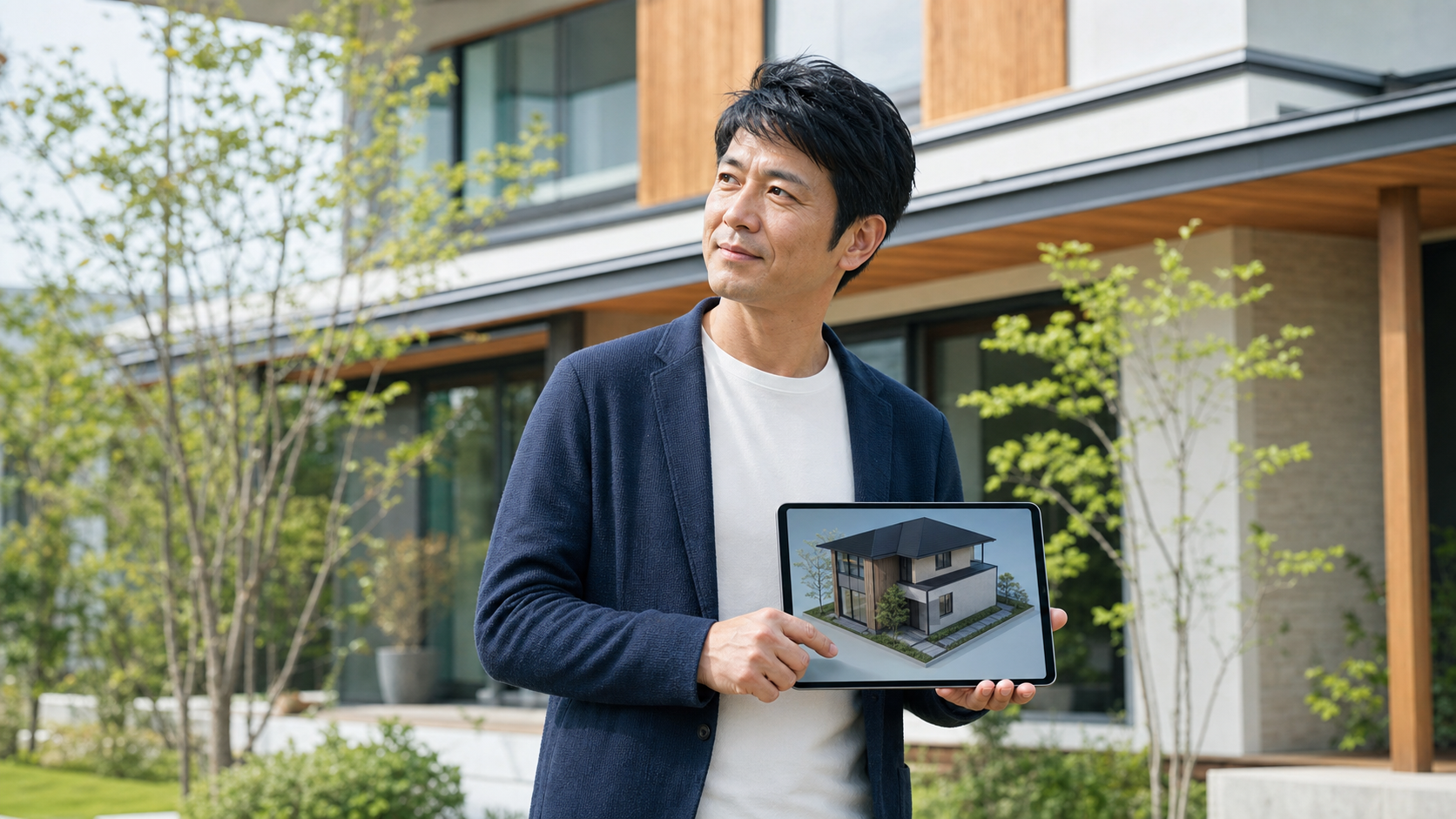 住宅の売却サービスをタブレットで確認しながら検討する人のイメージ