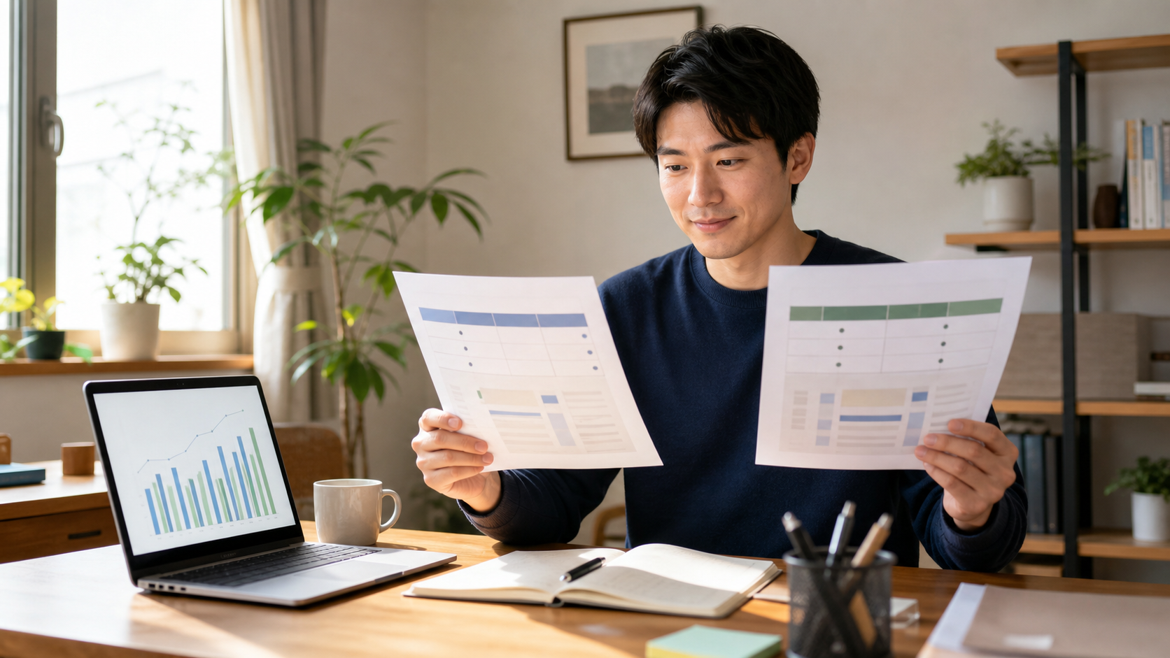 複数の不動産会社のサービス条件を比較して選ぶ人のイメージ