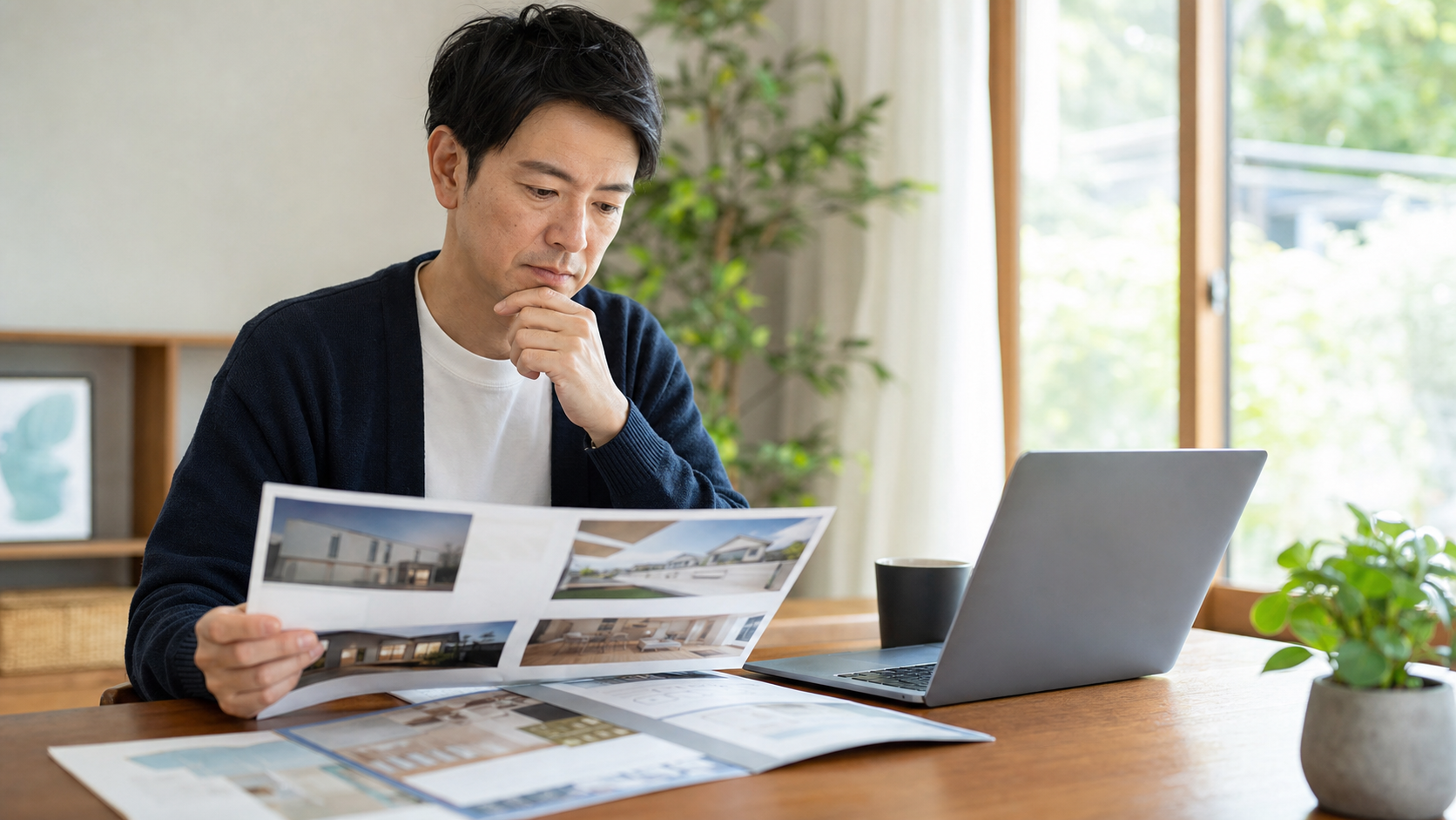 三菱UFJ不動産販売の売却サポートについて資料を見比べる人のイメージ