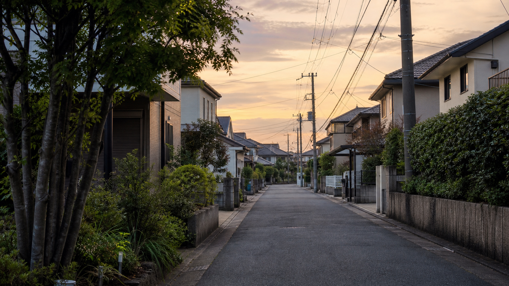 夕方の住宅街を静かに見つめるイメージ