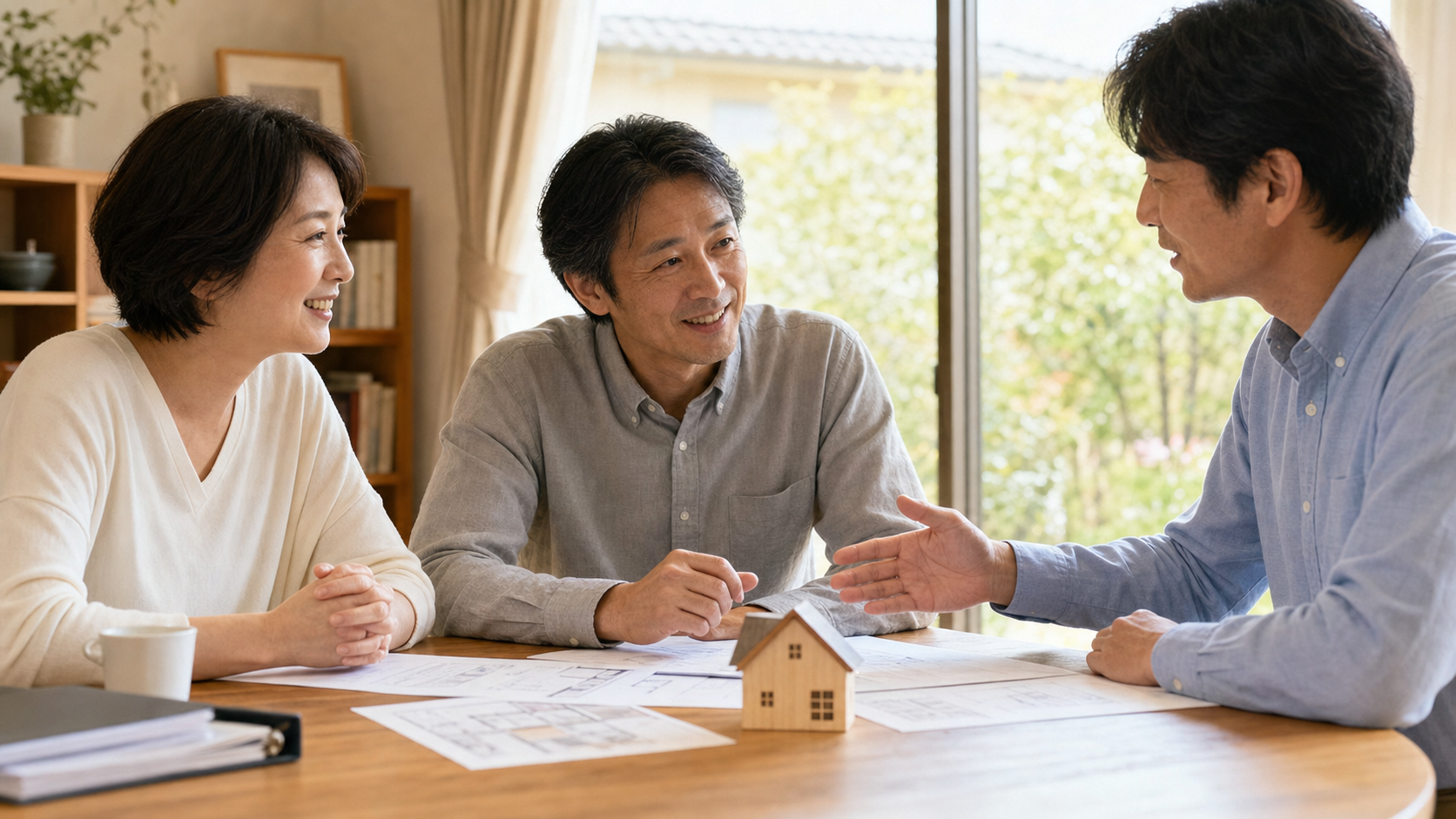 家族で親が施設に入った後の実家の今後について前向きに話し合うイメージ