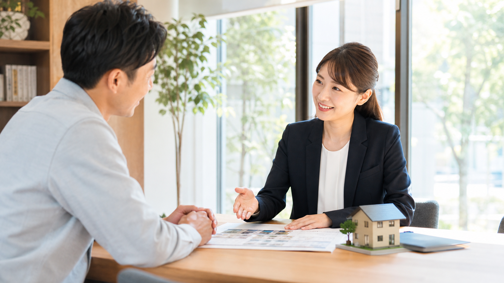不動産会社の担当者に売却ルートを相談するイメージ