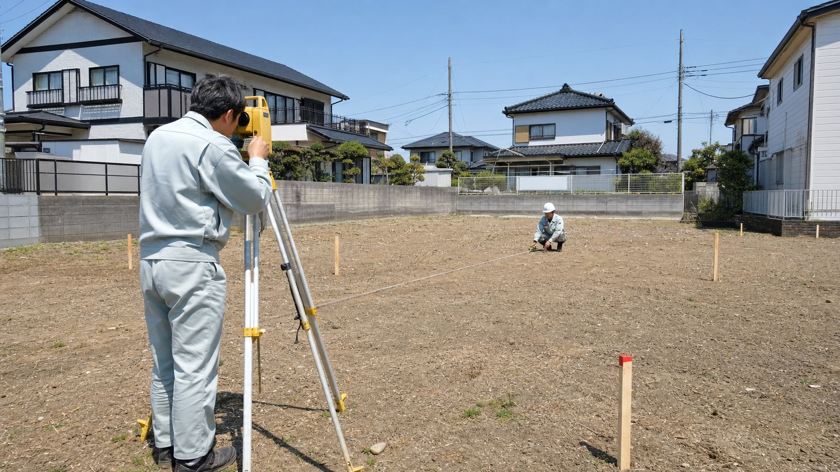 土地の現況測量を行うスタッフのイメージ