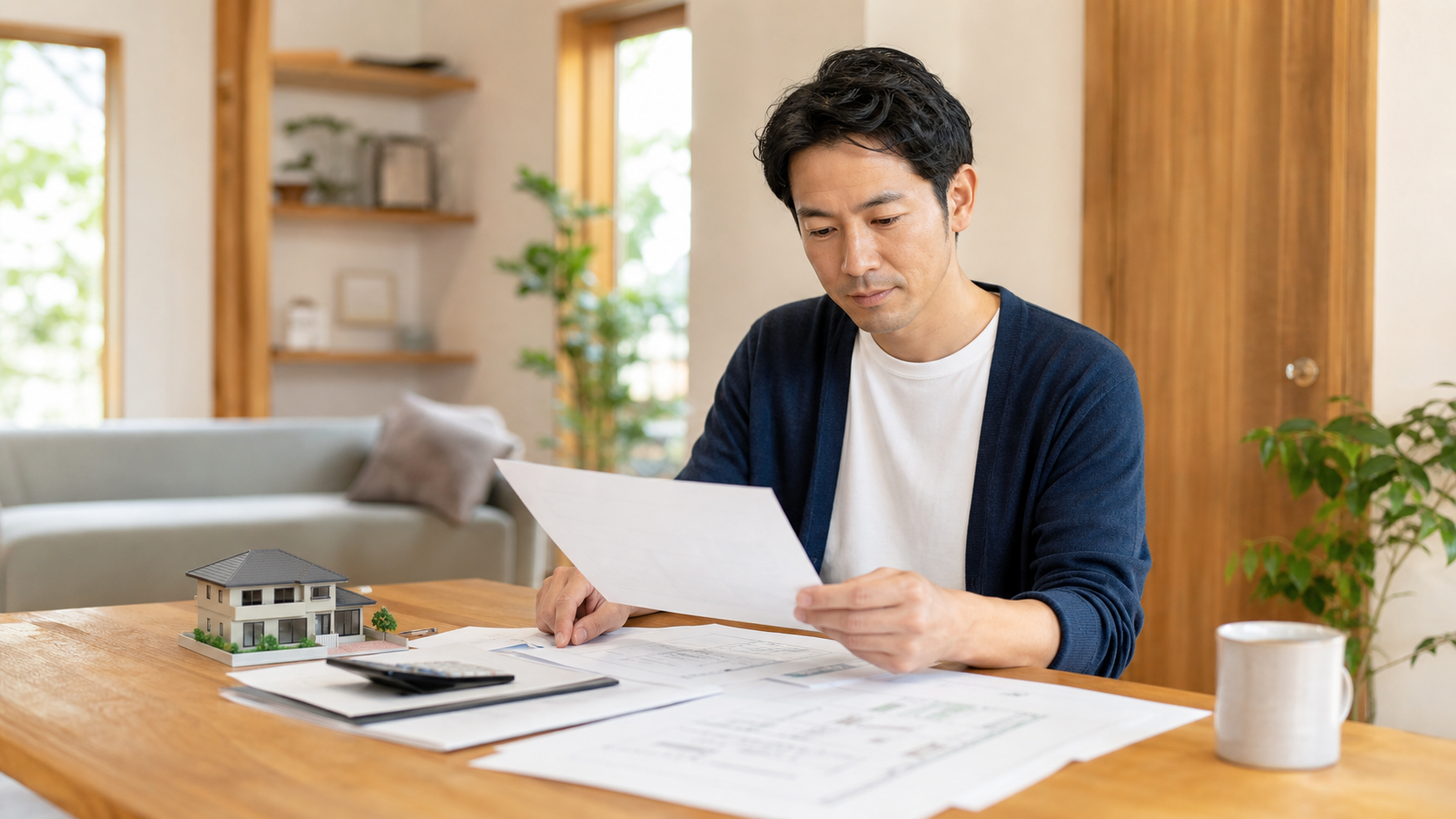相続した不動産の名義変更の書類を落ち着いて確認する人のイメージ