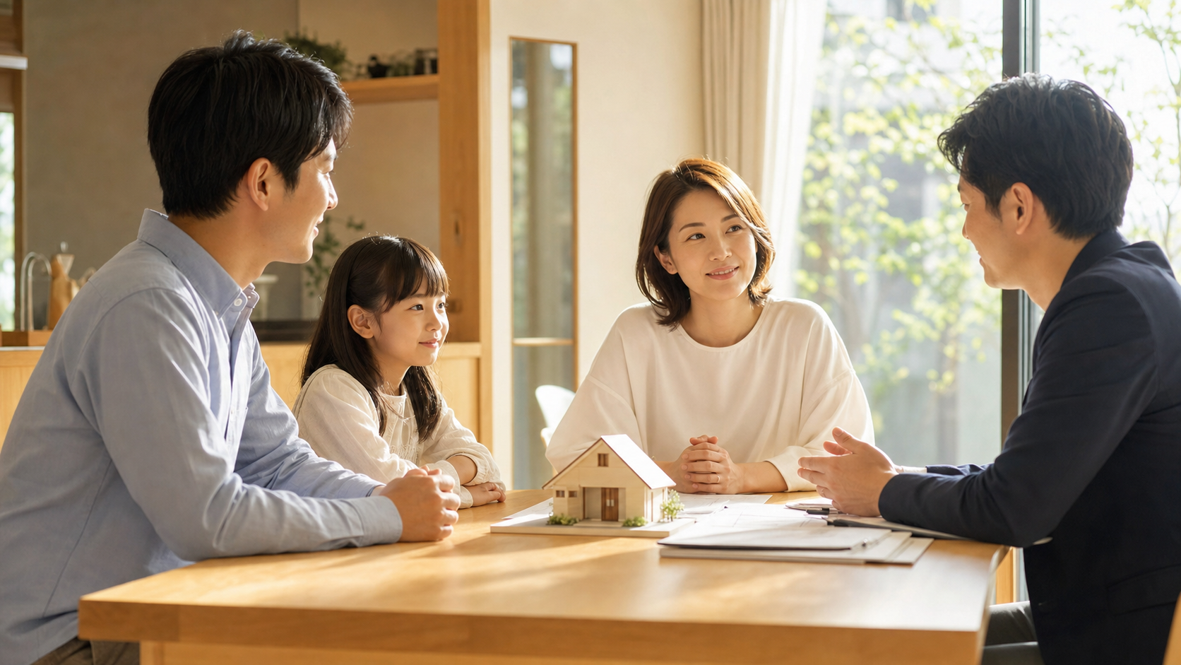家族で実家について前向きに話し合うイメージ